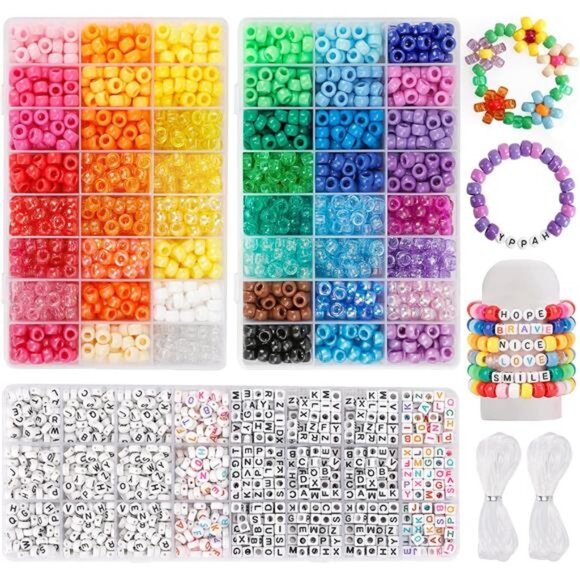 Pony Beads for Friendship Bracelet Making Kit 48 Colors Kandi Beads Set - Picture 1 of 7